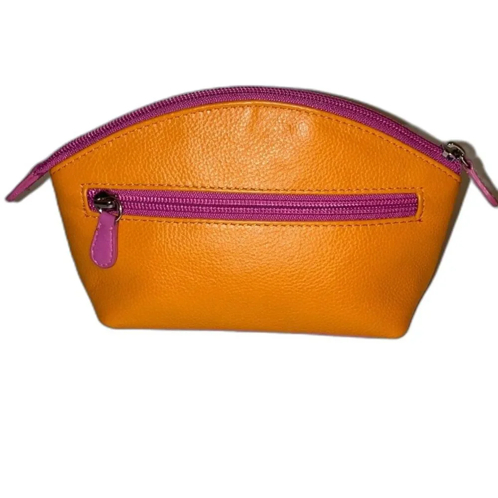 ILI New York Hot Lips Leather Cosmetic Makeup Case Bright Orange with Pink Lips